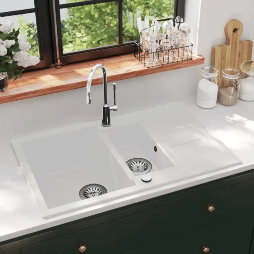 Fregadero de Cocina de Granito Con Dos Senos Blanco