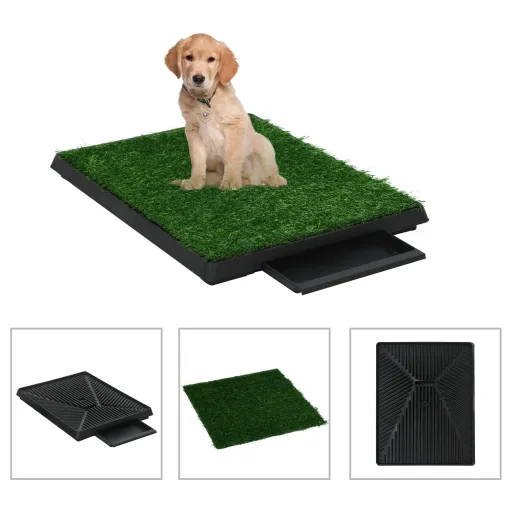 Inodoro Mascotas Con Bandeja Césped Artificial Verde 63x50x7 cm