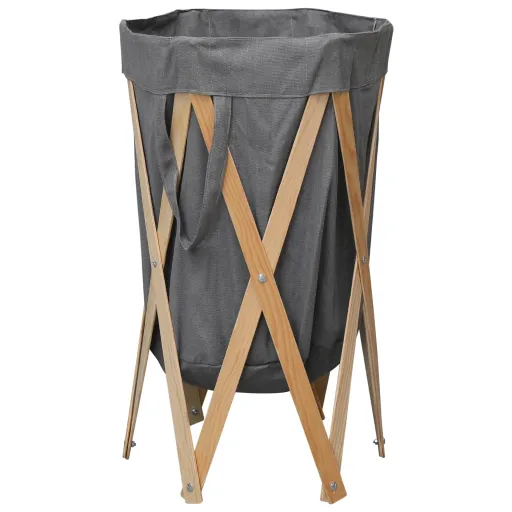Cesto Para Colada Plegable Madera y Tela Gris