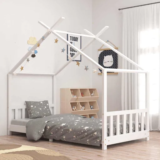 Estructura de Cama Infantil Madera Maciza Pino Blanco 90x200 cm