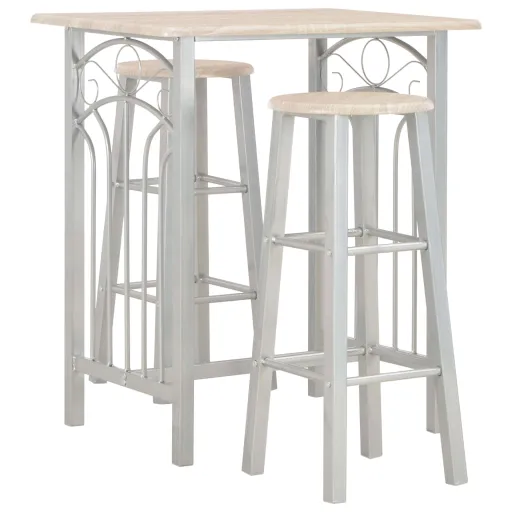 Set Mesa y Sillas Altas de Cocina 3 Piezas Madera y Acero