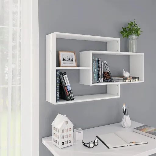 Estantes de Pared de Madera Contrachapada Blanco 104x20x58,5 cm