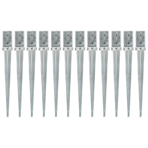 Picas de Tierra 12 Uds Acero Galvanizado Plateado 8x8x76 cm