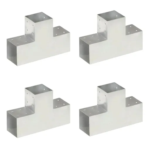 Conectores de Postes en T 4 Uds Metal Galvanizado 101x101 mm