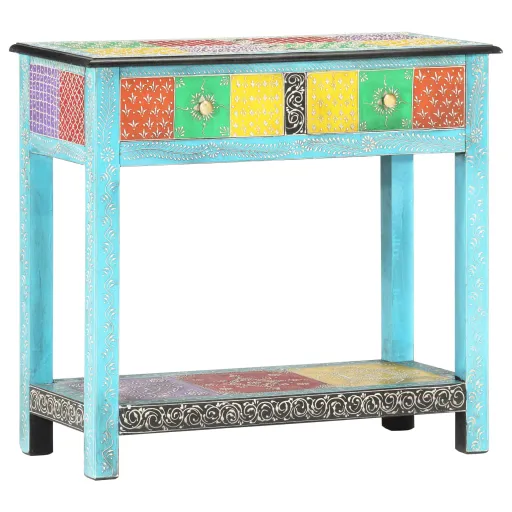 Mesa Consola Pintada a Mano Madera Maciza de Mango 80x35x75 cm
