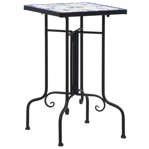 Mesa Auxiliar de Mosaico Cerámica Azul y Blanco