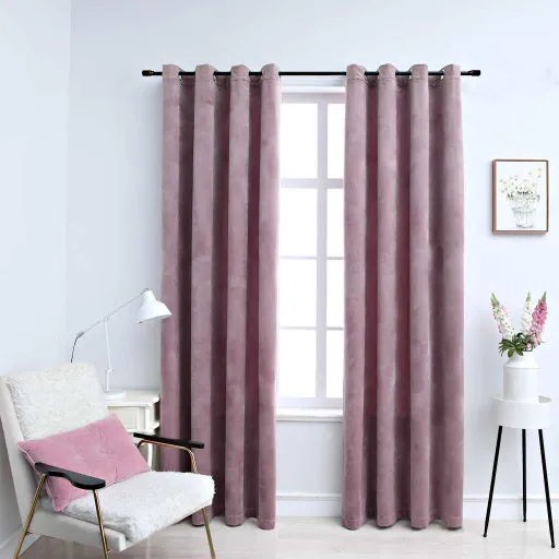 Cortinas Opacas Anillas 2 Pzas Terciopelo Rosa Viejo 140x245 cm