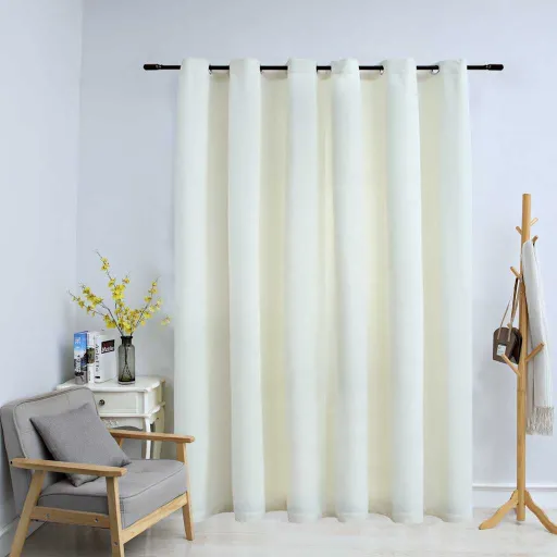 Cortina Opaca Con Anillas de Metal Terciopelo Crema 290x245 cm