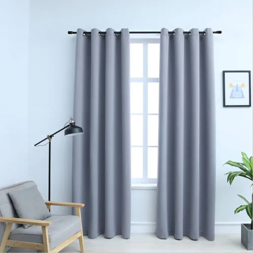 Cortinas Opacas Con Anillas de Metal 2 Pzs Gris 140x225 cm