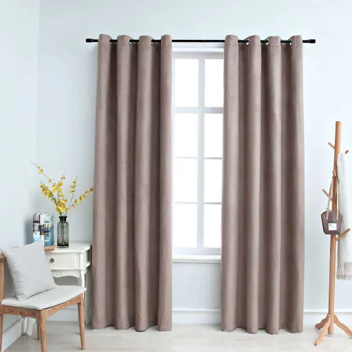 Cortinas Opacas Con Aros de Metal 2 Piezas Gris Topo 140x245 cm