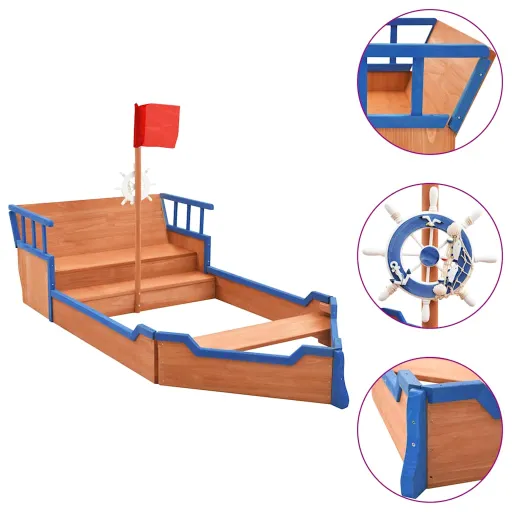 Arenero en Forma de Barco Pirata Madera de Abeto 190x94,5x101cm