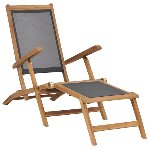 Silla de Terraza Con Reposapiés de Madera Maciza de Teca Negra
