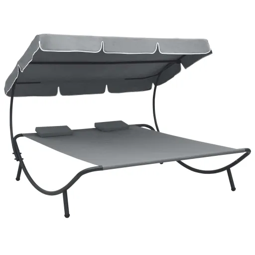 Tumbona de Exterior Con Dosel y Almohadas Gris