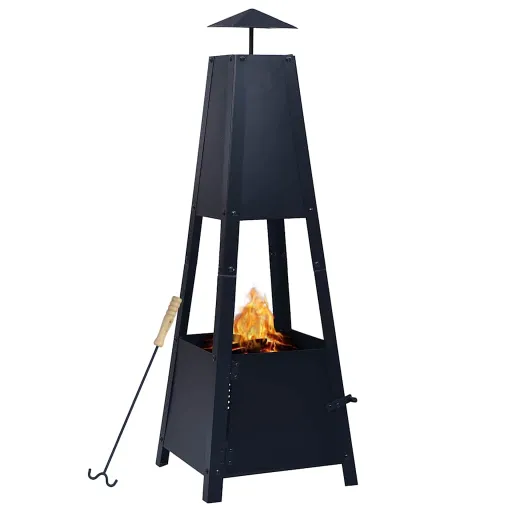 Brasero de Acero Negro 35x35x99 cm