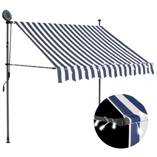 Toldo Manual Retráctil Con LED Azul y Blanco 150 cm