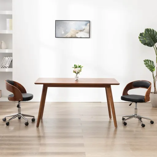 Silla de Comedor Giratoria Madera Curvada Cuero Sintético Negro