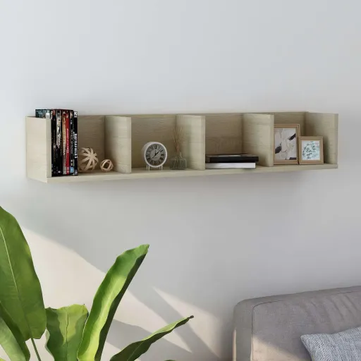 Estante de Pared Para CD Contrachapada Color Roble 100x18x18 cm