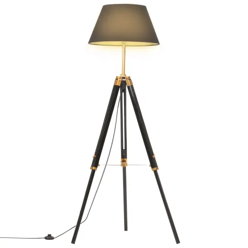 Lámpara de Trípode Madera Maciza de Teca Negro y Dorado 141 cm