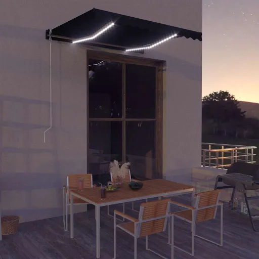 Toldo Retráctil Manual Con LED Gris Antracita 300x250 cm
