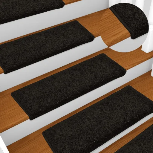 Alfombrillas Para Escaleras 15 Unidades 65x21x4 cm Negro Borde Rectangular