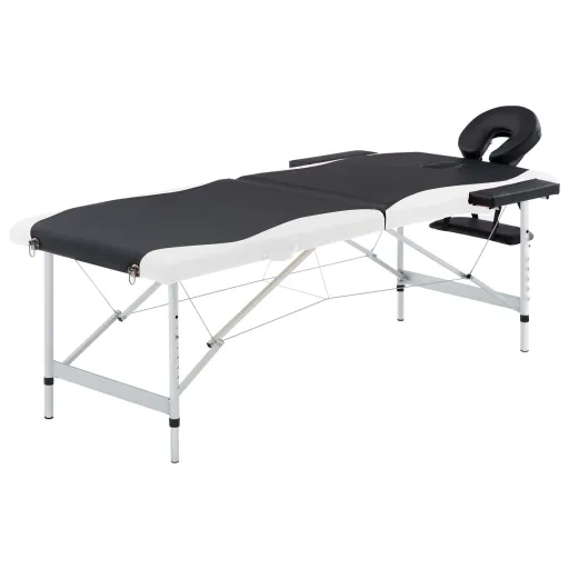 Camilla de Masaje Plegable 2 Zonas Aluminio Negro y Blanco