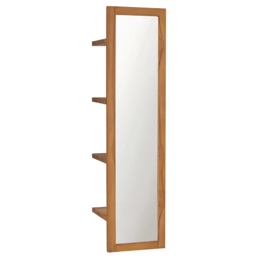 Espejo de Pared Con Estantes Madera de Teca Maciza 30x30x120 cm