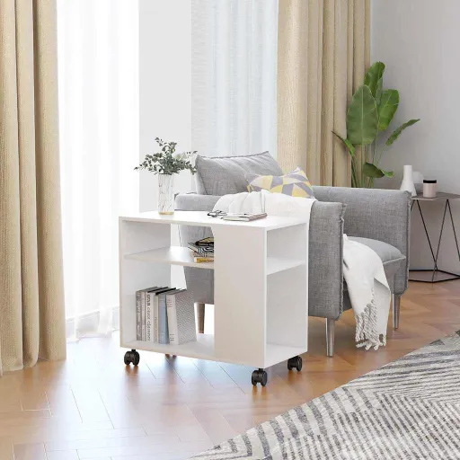 Mesa Auxiliar de Madera Contrachapada Blanco 70x35x55 cm