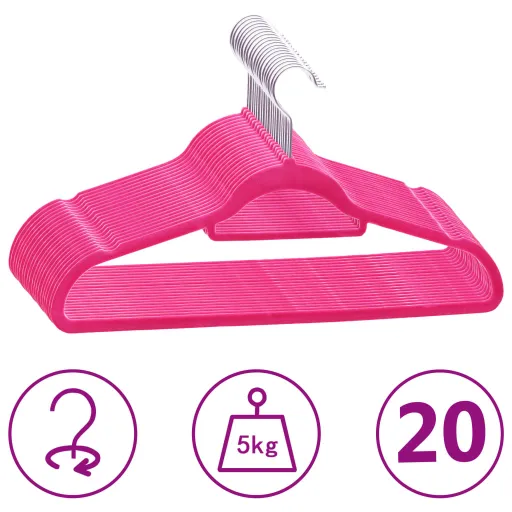 Juego de Perchas Ropa 20 Uds Antideslizantes Terciopelo Rosa