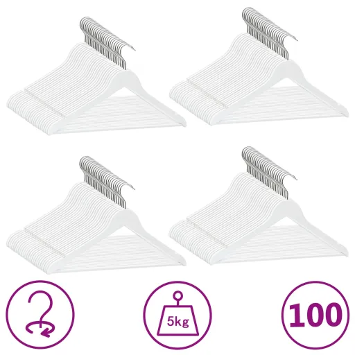 Juego Perchas Ropa 100 Uds Antideslizantes Madera Dura Blanco
