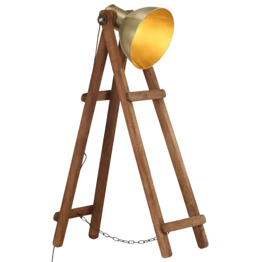 Lámpara de Pie Madera Maciza de Mango Latón E27