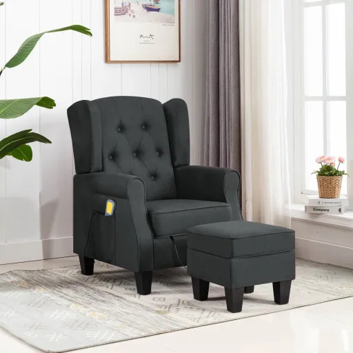 Sillón de Masaje Con Reposapiés Tela Gris Oscuro