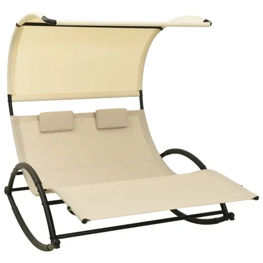 Tumbona Doble Con Toldo Textilene Color Crema