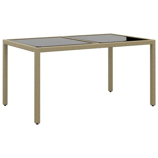 Mesa Jardín Vidrio Templado Ratán Sintético Beige 150x90x75 cm