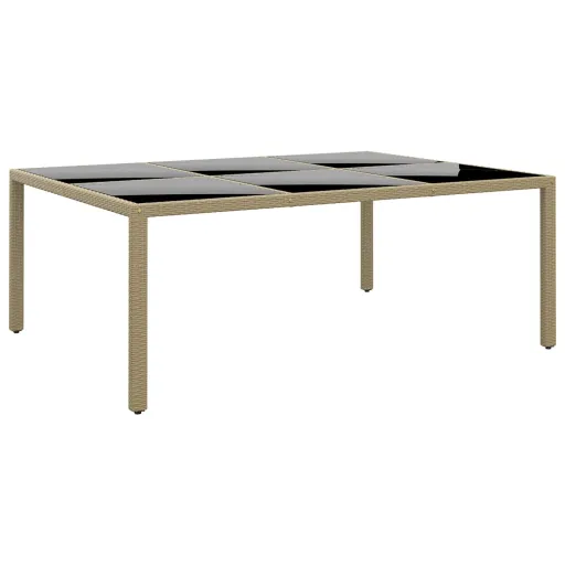 Mesa Jardín Vidrio Templado Ratán Sintético Beige 200x150x75 cm