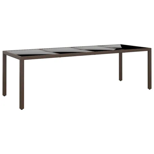 Mesa de Jardín Superficie de Vidrio Ratán Sintético Marrón