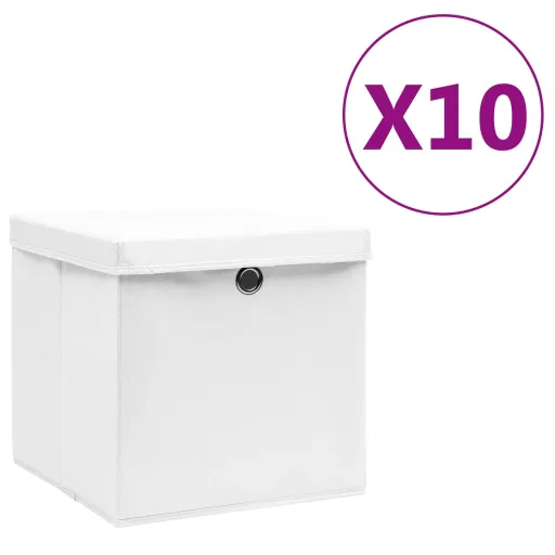 Cajas de Almacenaje Con Tapas 10 Uds Blanco 28x28x28 cm
