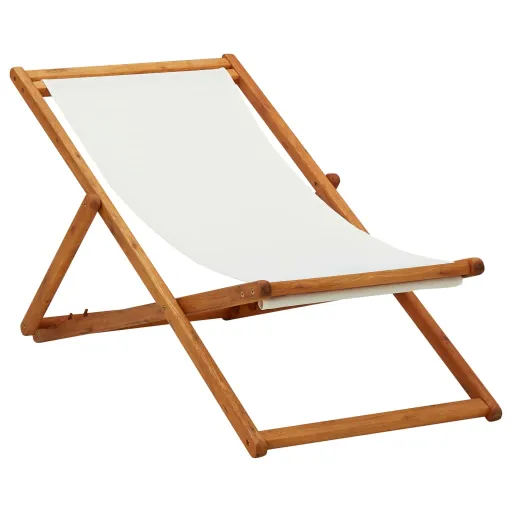 Silla de Playa Plegable Madera Maciza de Eucalipto y Tela Crema