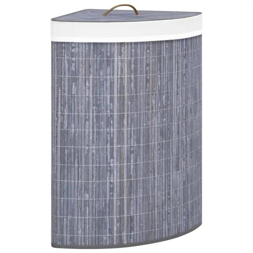 Cesto Para la Ropa Sucia de Esquina Bambú Gris 60 L