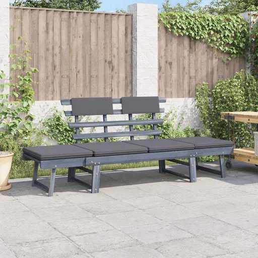 Banco de Jardín Con Cojines 2 en 1 190 cm Gris Madera de Acacia