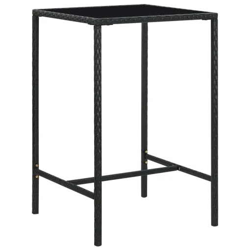 Mesa Alta de Jardín Ratán Sintético y Vidrio Negro 70x70x110 cm
