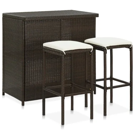 Set Mesa y Sillas de Bar Jardín 3 Piezas Ratán Sintético Marrón