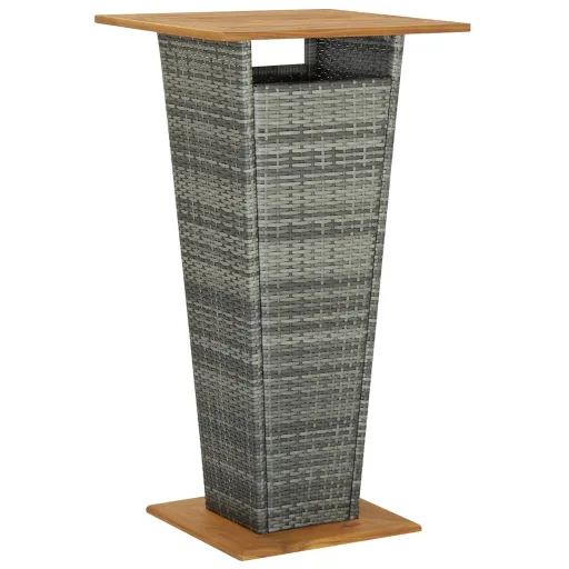 Mesa Alta Ratán Sintético y Madera de Acacia Gris 60x60x110 cm