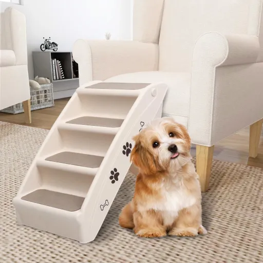 Escalera Plegable Para Perros Crema 62x40x49,5 cm
