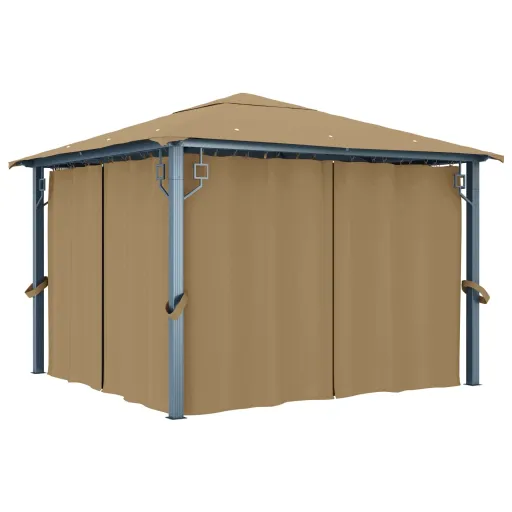 Cenador Con Cortina Gris Taupe Aluminio 300x300 cm