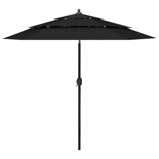 Sombrilla Jardín de 3 Niveles Con Palo de Aluminio Negro 2,5 m