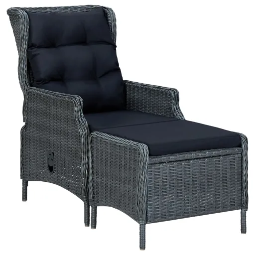 Silla de Jardín Reclinable Con Reposapiés Ratán PE Gris Oscuro