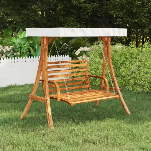 Estructura Columpio y Techo Crema Madera Curvada Acabado Teca