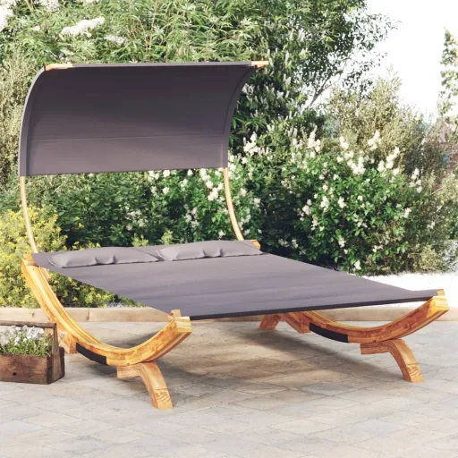 Tumbona Con Dosel Madera Curvada Gris Antracita 165x203x126 cm