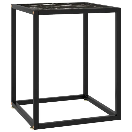 Mesa de Centro Negra Con Vidrio de Mármol Negro 40x40x50 cm