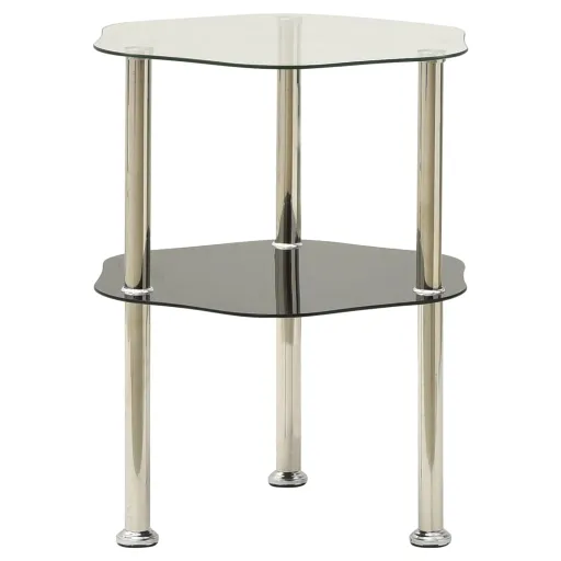 Mesa Auxiliar 2 Niveles Vidrio Transparente y Negro 38x38x50 cm